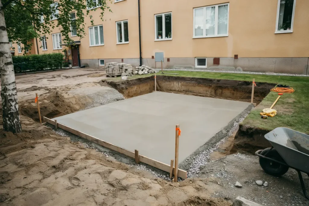 schakt och grundl ggning f r soprum och cykelf rr d i m llev ngen