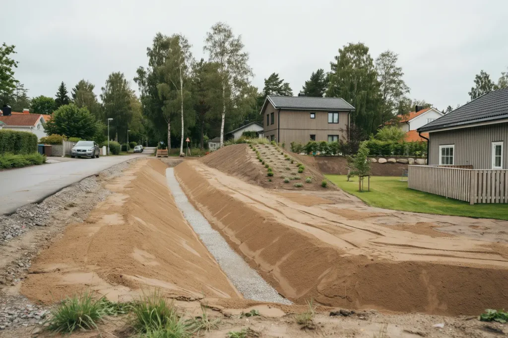 anl ggning av dagvattendike och sl ntjustering i stenkullen