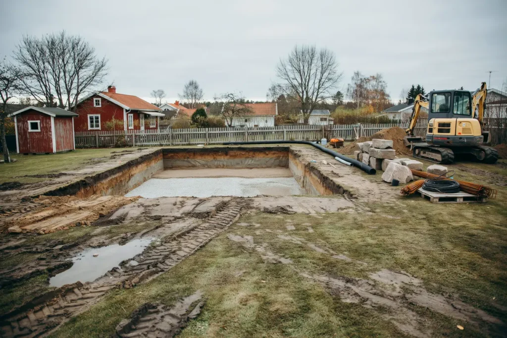 schakta f r pool p tomten markarbete dr nering och underlag som minskar framtida problem